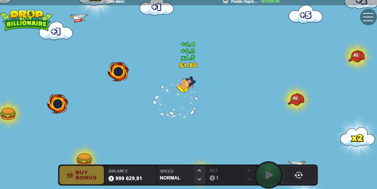 Caída de Drop The Billionaire entre nubes con multiplicadores