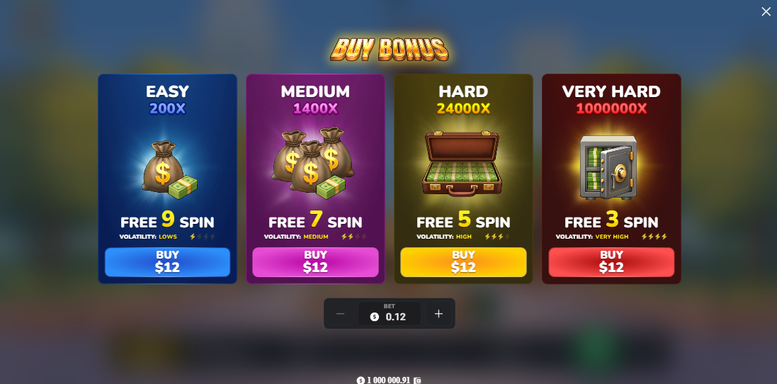 Bonus Buy de MegaBlock Empire con cuatro opciones de giros gratis
