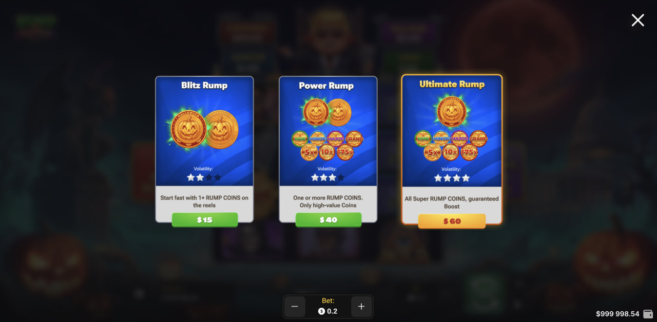 Rump And Halloween bono, código promocional, dinero real y registro: tres opciones de Buy Bonus en ordenador