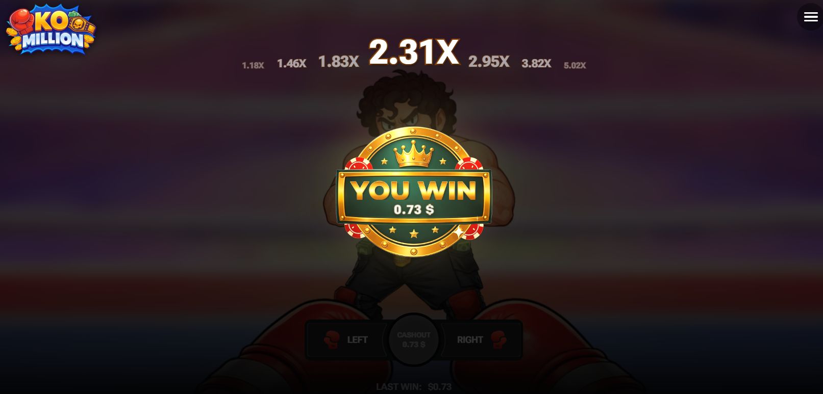 Pantalla You Win de KO Million tras cobrar