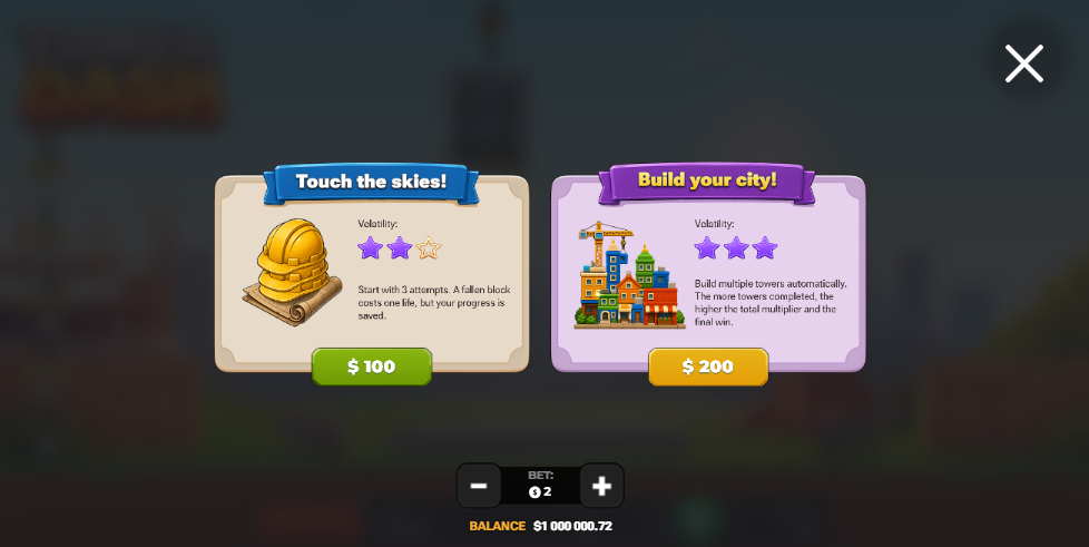 Bonus Buy de Tower Dash Touch the skies y Build your city