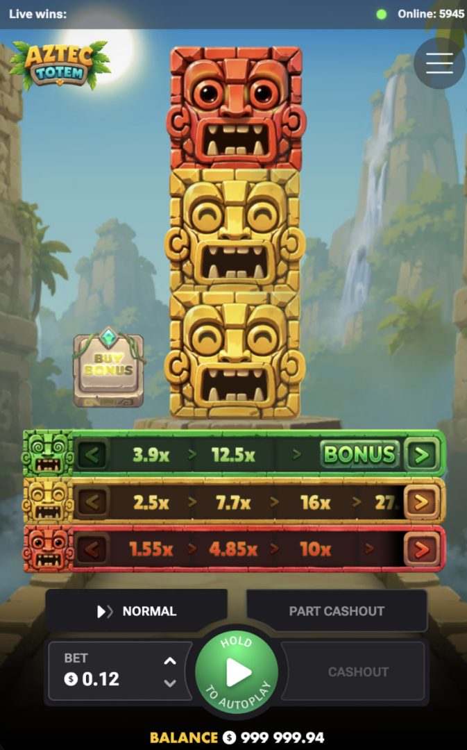 Aztec Totem app, juego de azar con juego claro y sin estafa: tres caminos en vista vertical del móvil